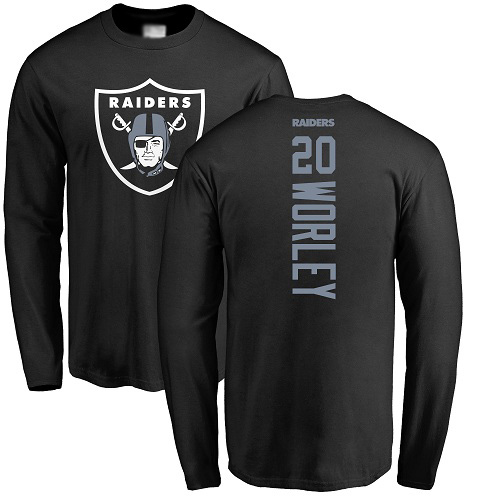 Men Oakland Raiders Black Daryl Worley Backer NFL Football #20 Long Sleeve T Shirt->oakland raiders->NFL Jersey